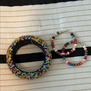 Colorful Beaded Bracelet and Hoop Earrings Set